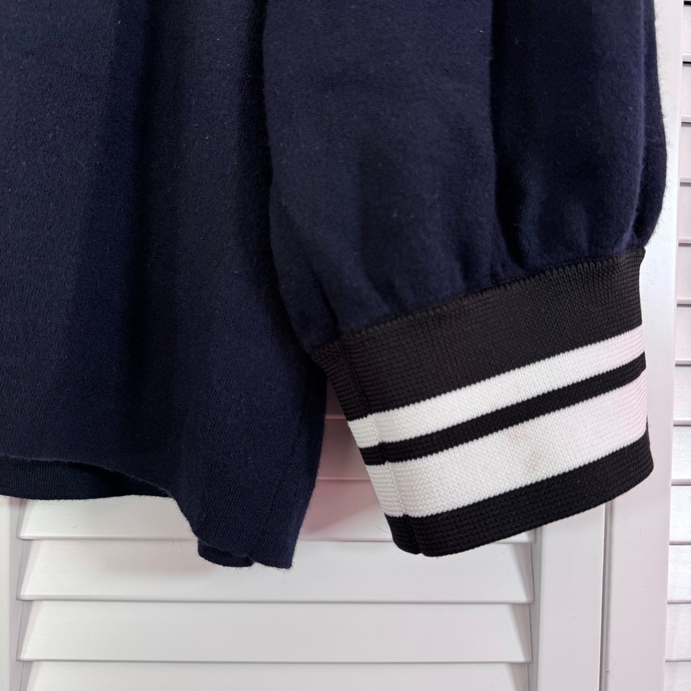 Tibi Merino Wool Puff Sleeve Pullover Sweater Navy Preppy Size Large - Picture 5 of 8